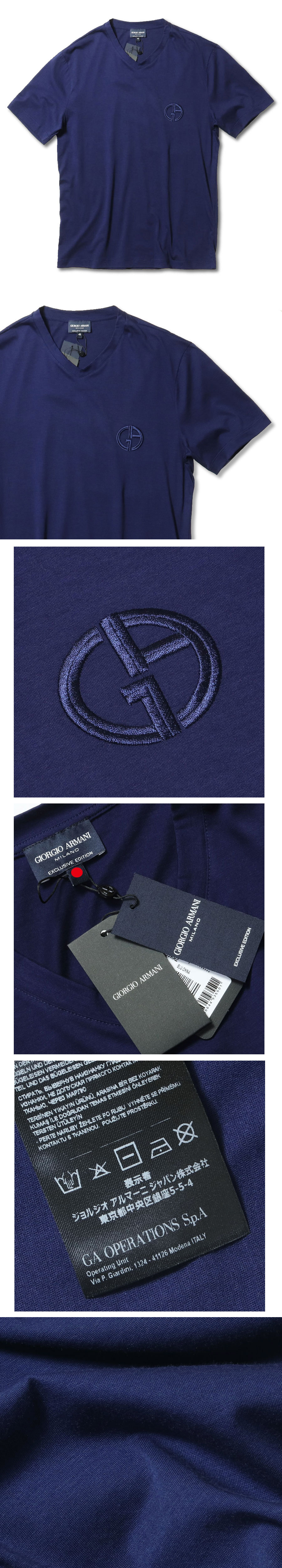 大特価格安新品◆ジョルジオ アルマーニサイズ48　シルキータッチで美艶！ GAロゴ刺繍コットンＶネックＴシャツ 半袖Tシャツ